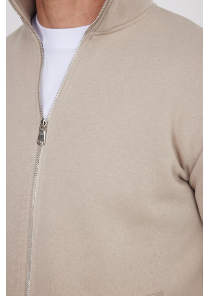 Unisex Relax Fit Rahat Kesim Pamuklu Içi Polarlı Fermuarlı Taş Dik Yaka Flato Cepli Sweatshirt Hırka modelleri