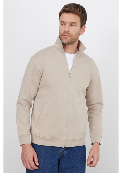 Unisex Relax Fit Rahat Kesim Pamuklu Içi Polarlı Fermuarlı Taş Dik Yaka Flato Cepli Sweatshirt Hırka indirimleri
