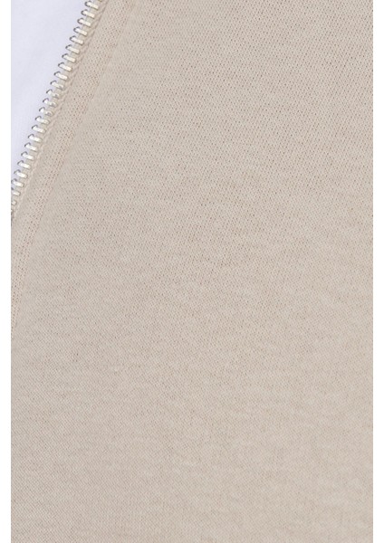 Unisex Relax Fit Rahat Kesim Pamuklu Içi Polarlı Fermuarlı Taş Dik Yaka Flato Cepli Sweatshirt Hırka