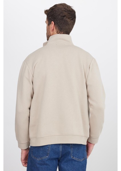 Unisex Relax Fit Rahat Kesim Pamuklu Içi Polarlı Fermuarlı Taş Dik Yaka Flato Cepli Sweatshirt Hırka