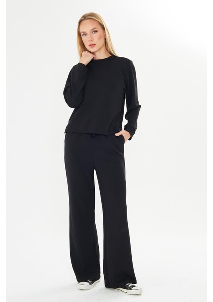 Kadın Modal Kumaş Rahat Kalıp Eşofman Takımı Siyah 8509-S