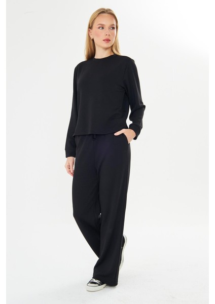 Kadın Modal Kumaş Rahat Kalıp Eşofman Takımı Siyah 8509-S fırsatları