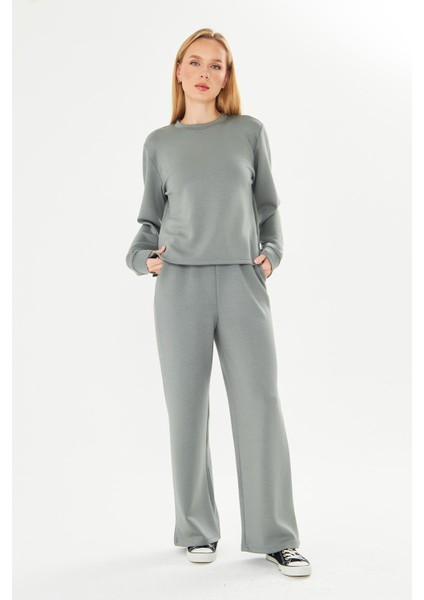 Kadın Modal Kumaş Rahat Kalıp Eşofman Takımı Haki 8509-H modelleri