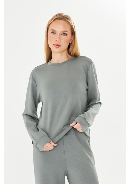 Kadın Modal Kumaş Rahat Kalıp Eşofman Takımı Haki 8509-H fırsatları