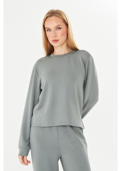 Kadın Modal Kumaş Rahat Kalıp Eşofman Takımı Haki 8509-H