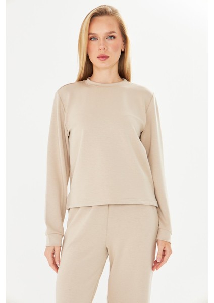 Kadın Modal Kumaş Rahat Kalıp Eşofman Takımı Bej 8509-B fiyatları