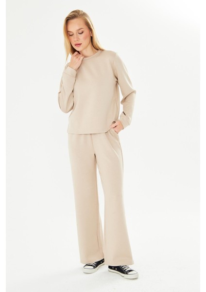Kadın Modal Kumaş Rahat Kalıp Eşofman Takımı Bej 8509-B modelleri