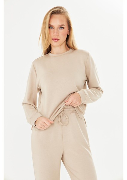 Kadın Modal Kumaş Rahat Kalıp Eşofman Takımı Bej 8509-B fırsatları