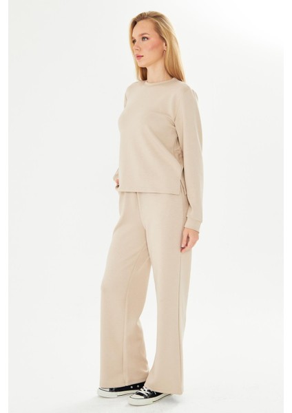 Kadın Modal Kumaş Rahat Kalıp Eşofman Takımı Bej 8509-B indirimleri
