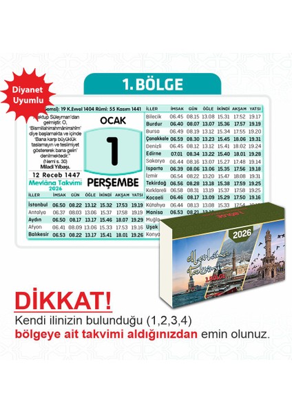 Mevlana Yapraklı Blok Duvar Takvimi 1. Bölge