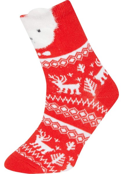 Kız Çocuk Yılbaşı Temalı 2'li Pamuklu Uzun Çorap