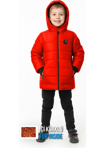 İçi Kürklü Su ve Rüzgar Geçirmez Erkek Çocuk Mont