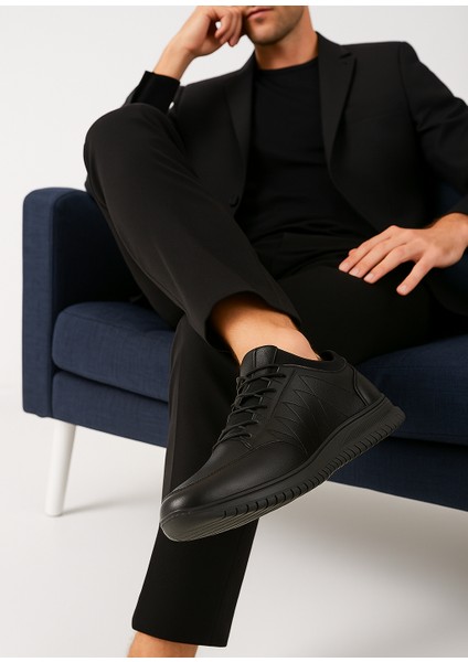 GR0409 Hakiki Deri Akıllı Bağcık Bilekten Streçli Ortopedik Siyah Dikiş Detaylı Ayakkabı fiyatları