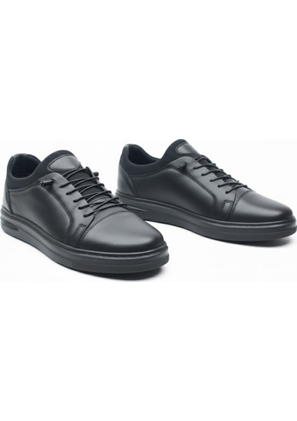 GR0409 Hakiki Deri Akıllı Bağcık Bilekten Streçli Ortopedik Siyah Dikiş Detaylı Ayakkabı fırsatları