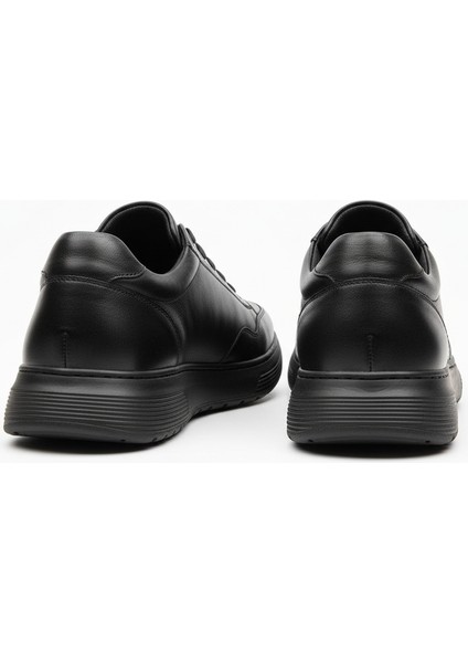 GR0409 Hakiki Deri Akıllı Bağcık Bilekten Streçli Ortopedik Siyah Dikiş Detaylı Ayakkabı