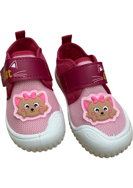 Kız Çocuk Keten,hafif ,yumuşak ve Kaymaz Taban Panduf Ev Kreş Ayakkabısı Kedi Model