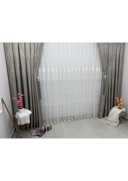 Nivemeshome 2533-2 Iris Gümüş 1/3 Pileli Tül Perde Apm