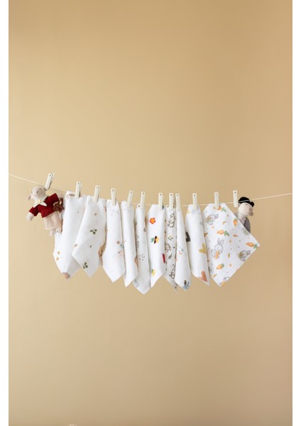 Pamuklu Müslin 10'lu Karışık Desen Bebek Ağız Mendili Çift Taraflı modelleri