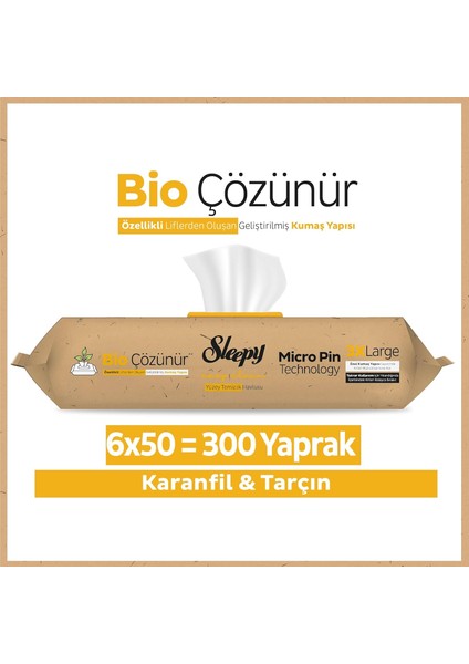 Easy Clean Bio Çözünür 3xlarge Yüzey Temizlik Havlusu - Mendili - 6X50(300 Yaprak ) – Karanfil & Tarçın / Doğal, Yıkanabilir, Micro Pin Teknolojili Bez