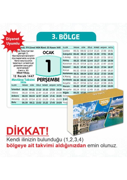 Mevlana Yapraklı Blok Duvar Takvimi 3. Bölge
