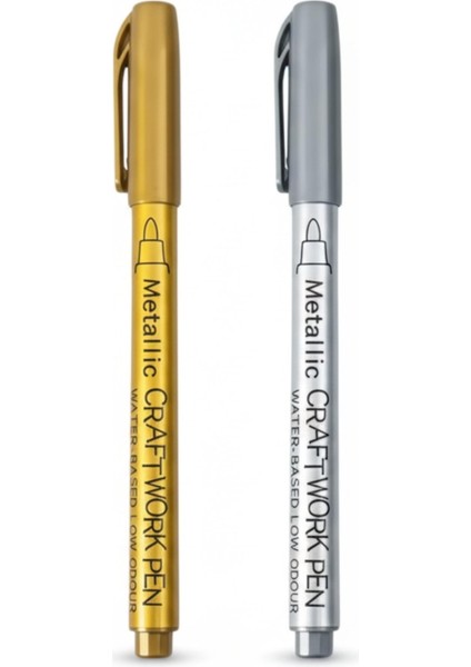 2 Adet Metalic ve Gümüş Kalem Yağlı Sanatsal Kalem