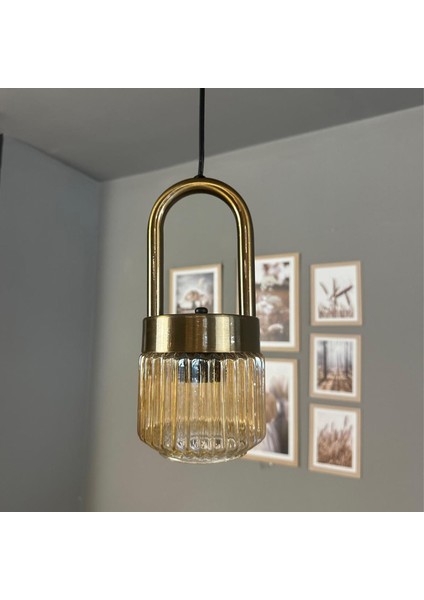 Jerno Cam Bal Rengi Tekli Avize Eskitme Kilit Kafa Başlık Retro Sarkıt Lamba Salon Aydınlatma