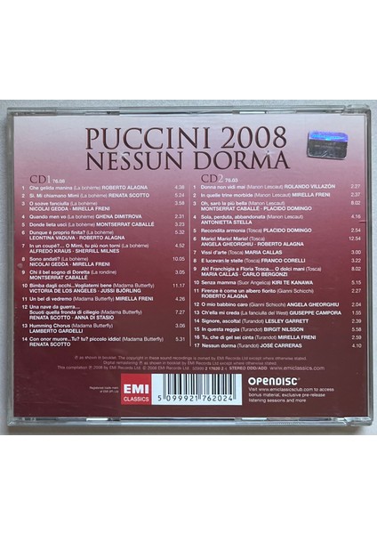 Nessun Dorma Puccini 2008 Çift CD (Orijinal 2008 Dönem Baskı Cd) fiyatları
