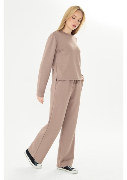 Kadın Modal Kumaş Rahat Kalıp Eşofman Takımı A.kahve 8509-A.K