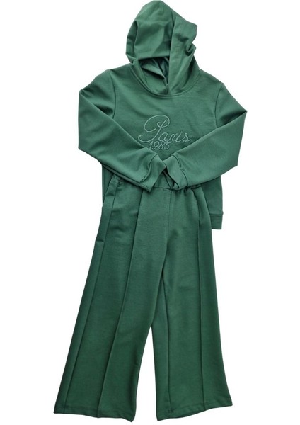 Kız Çocuk Yeşil Paris Nakışlı Eşofman Takım 5 Yaş