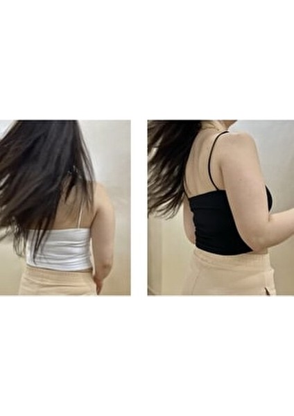 Kadın Pamuklu Crop Top Askılı Büstiyer 2 Adet Beyaz ve Siyah Renk Seçenekleriyle