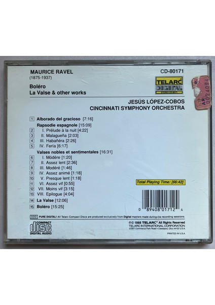 Ravel Bolero Rapsodie Espagnole • Alborada Del Gracioso • La Valse • Valse Nobles Et Sentimentales CD (Orijinal 1988 Dönem Baskı Cd) fiyatları