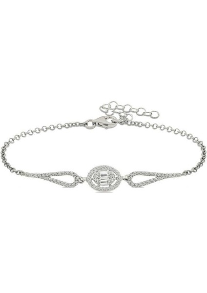 Hk Gümüş Kadın Bileklik Rodyum Oval Baget |Gümüş Takı Hediyelik Ürünler