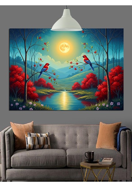 Kuşlar Ağaçlar Bahar Uyanış Dekoratif Kanvas - Mdf Ahşap Tablo fiyatları