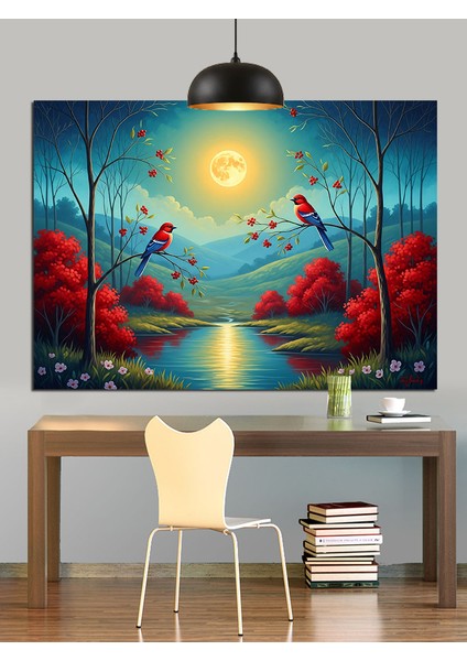 Kuşlar Ağaçlar Bahar Uyanış Dekoratif Kanvas - Mdf Ahşap Tablo modelleri
