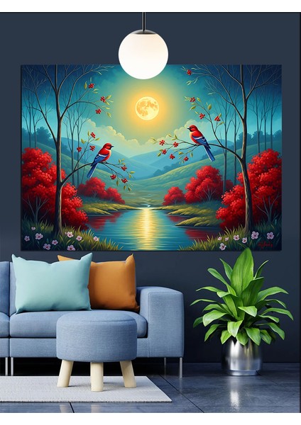 Kuşlar Ağaçlar Bahar Uyanış Dekoratif Kanvas - Mdf Ahşap Tablo fırsatları