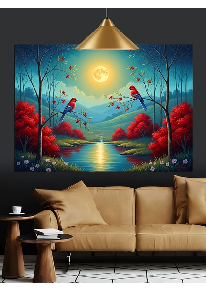 Kuşlar Ağaçlar Bahar Uyanış Dekoratif Kanvas - Mdf Ahşap Tablo indirimleri