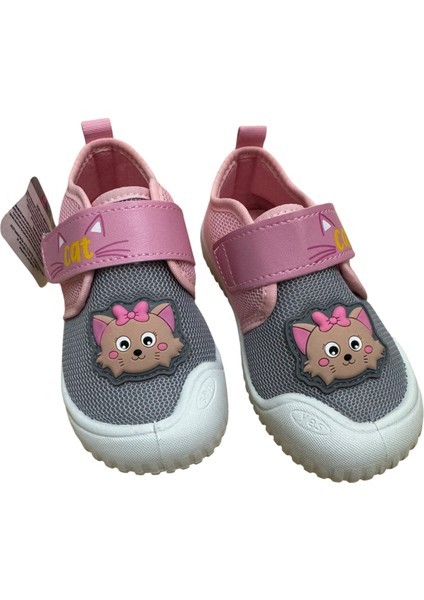 Kız Çocuk Keten,hafif ,yumuşak ve Kaymaz Taban Panduf Ev Kreş Ayakkabısı Kedi Model
