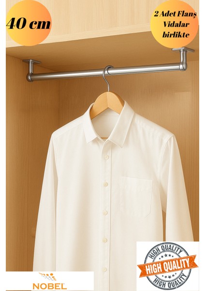 Dolap Içi (40 Cm) Yuvarlak Krom Askı Borusu( Askı Borusu + Flanş + Vida) - 1.kalite