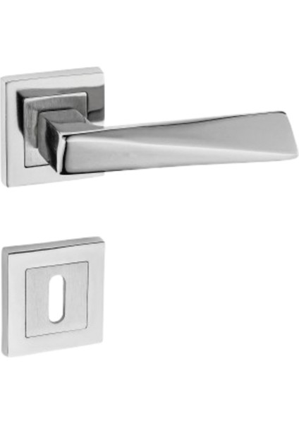 Piramit Kol Kare Rozetli Nikel Saten Oda Kapı Kolu