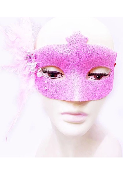 Bfs Nessiworld Sim Işlemeli Inci Boncuk Detaylı Tüylü Balo Maskesi Pembe Renk 13X18 cm