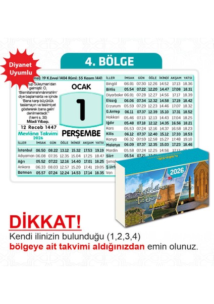 Mevlana Yapraklı Blok Duvar Takvimi 4. Bölge