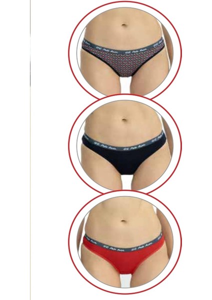 Kadın, Lisanslı, 3'lü Slip Külot, Kırmızı - Lacivert - Baskılı