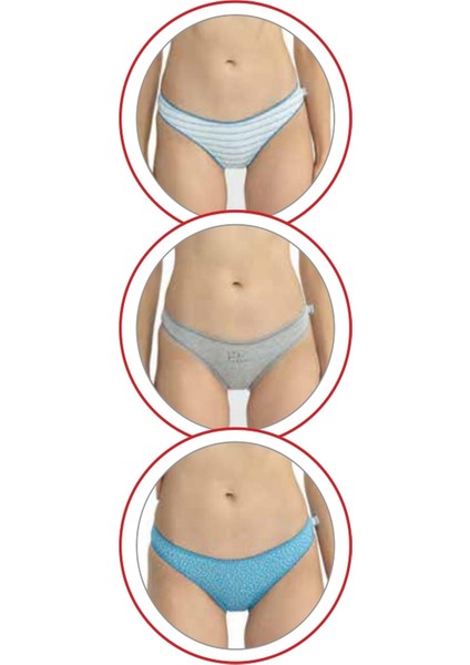 Kadın, Lisanslı, 3'lü Slip Külot, Gri Mlj.- Bask.- Mavi Bask.