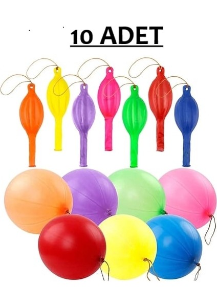 10 Adet Lastikli Zıpzıp Balon Ipli Punch Panç