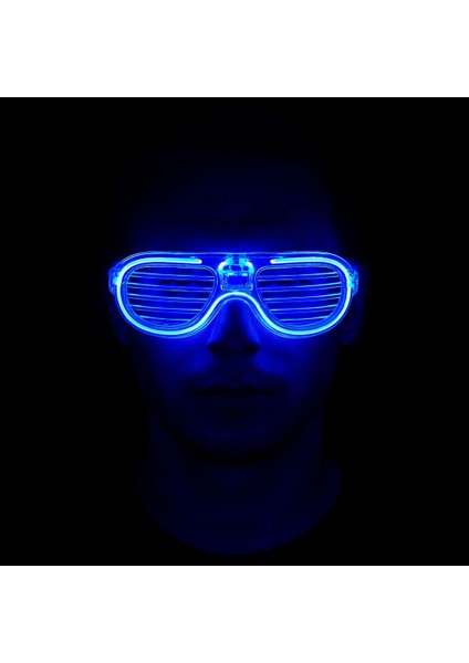 Bfs Mavi LED Işıklı Parti Gözlüğü - Neon Glow Şerit Gözlük 3 Modlu