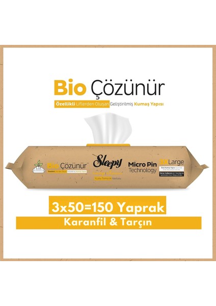 Easy Clean Bio Çözünür 3xlarge Yüzey Temizlik Havlusu - Mendili - 3X50(150 Yaprak) – Karanfil & Tarçın / Doğal, Yıkanabilir, Micro Pin Teknolojili Bez