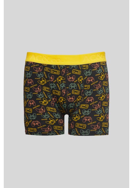 Erkek Siyah-sarı 3'lü Pamuklu Esnek Boxer Paketi fırsatları