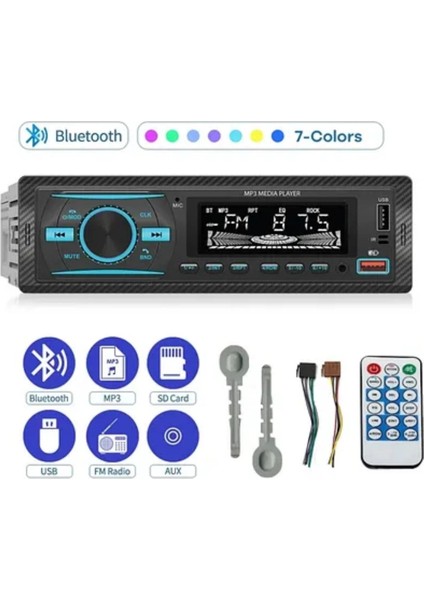 7 Farklı Renkli Oto Teyp - Bluetooth & USB & Aux & Fm Destekli Araç Içi Radyo