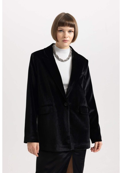 Oversize Geniş Kalıp Kruvaze Kadife Blazer Ceket B4880AX23WN