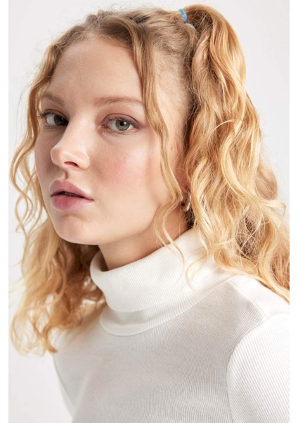 Coool Fitted Balıkçı Yaka Fitilli Kaşkorse Basic Düz Uzun Kollu Tişört